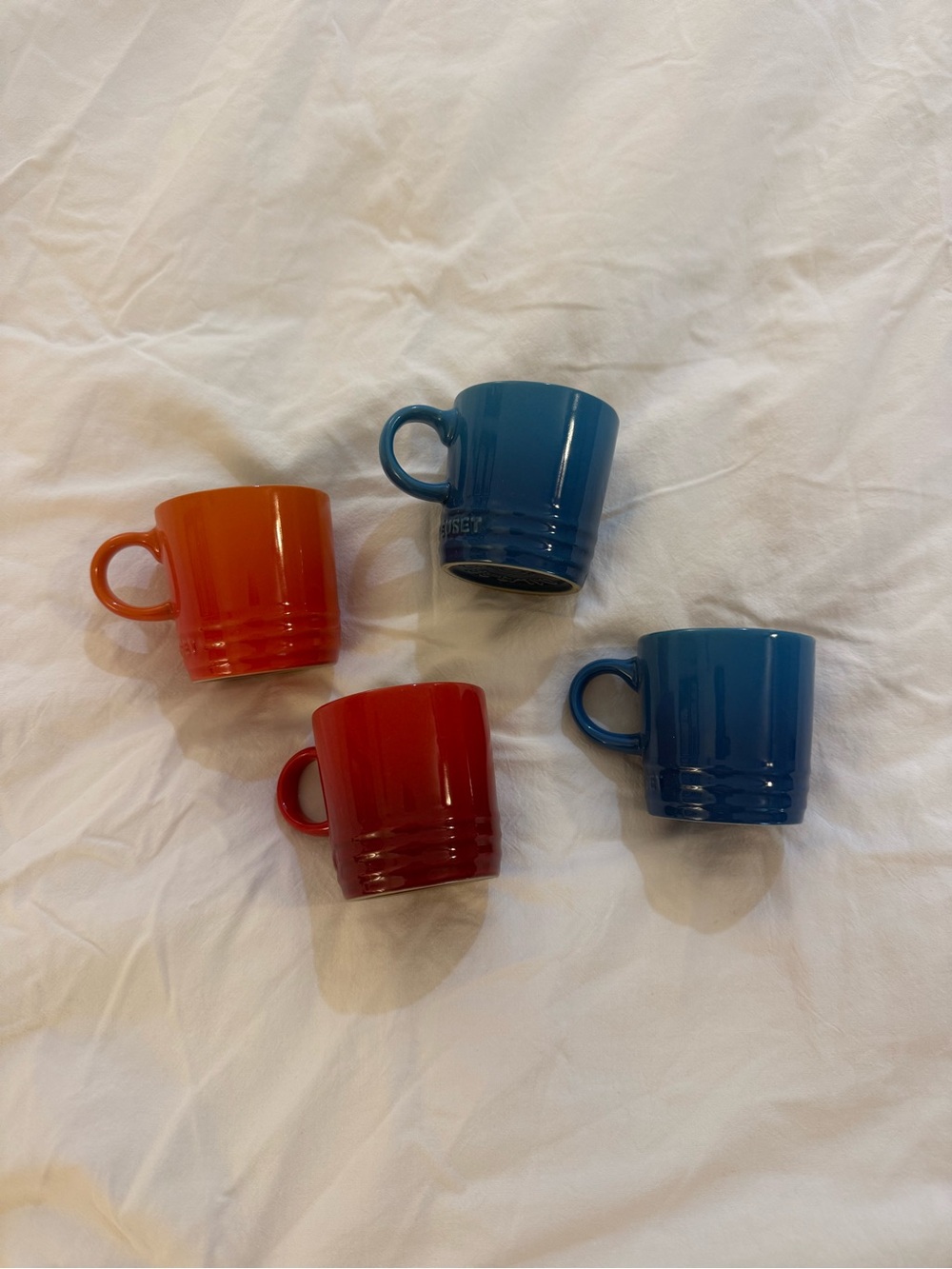 Le Creuset Set of 4 Colorful Ceramic Espresso Mugs - Blue & Red/Orange